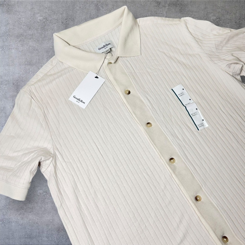 New Goodfellow & Co Ribbed Knit Polo Shirt Men M Button Up Short Sleeve Standard